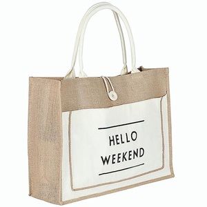 SOLD!! Classic Hello Weekend Burlap Jute Tote Bag for Beach, Market or Travel.